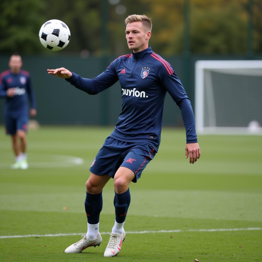 Haaland practicing passing drills in training