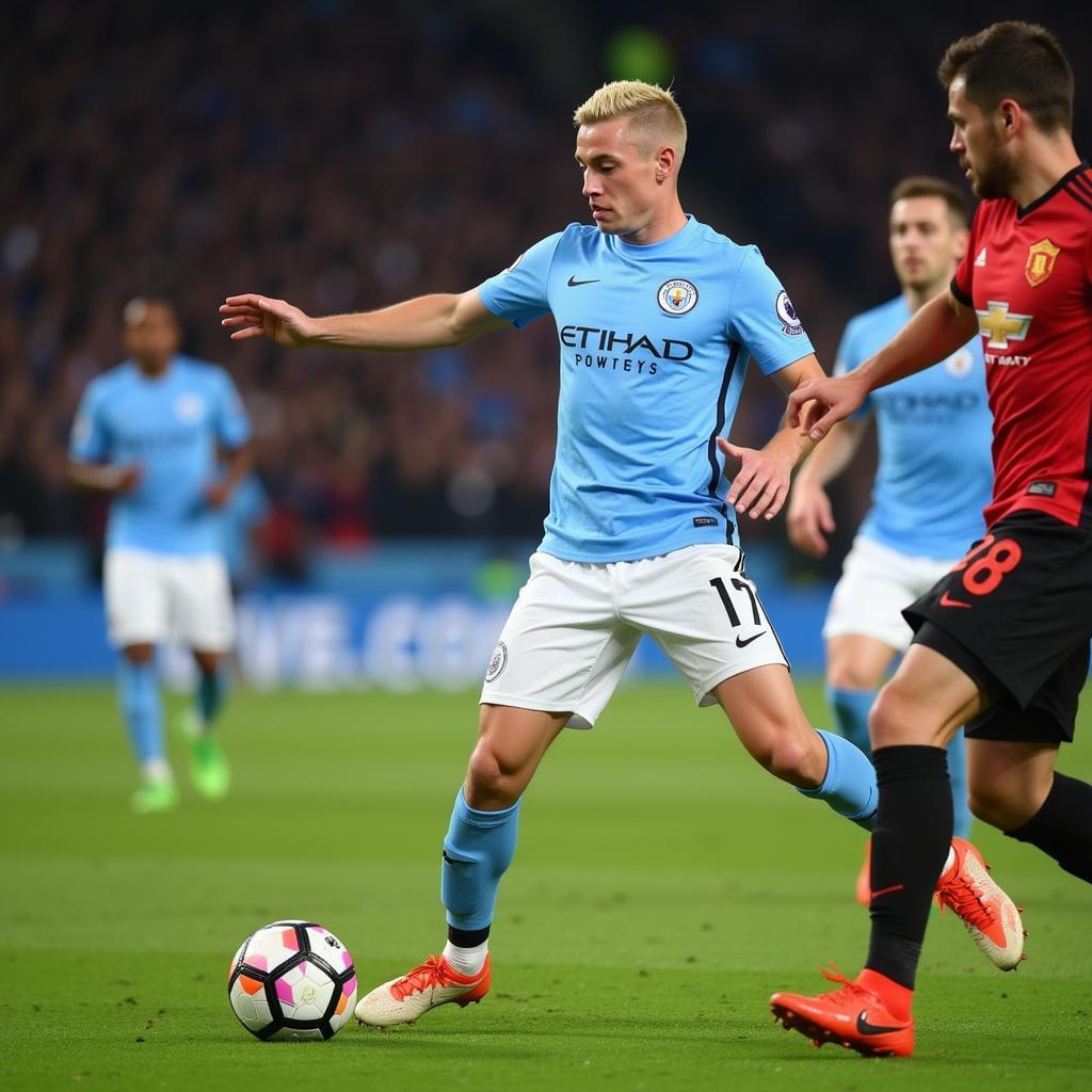 Haaland providing an assist to a Manchester City teammate