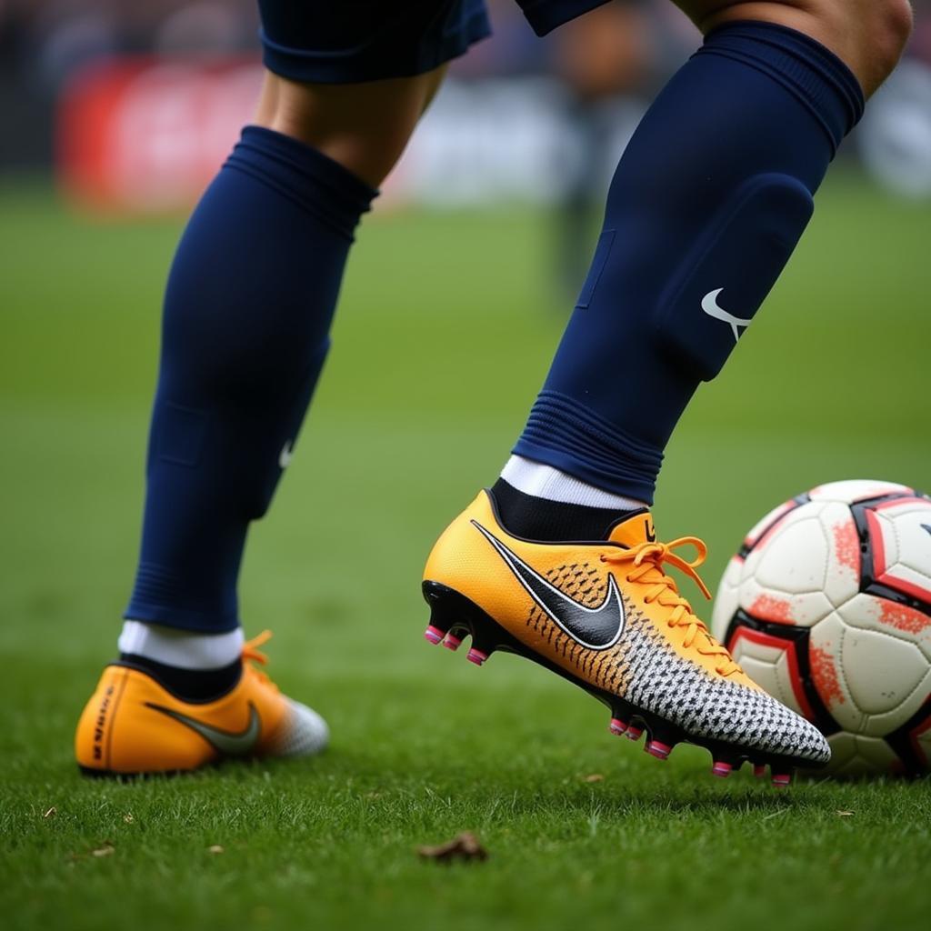 Haaland demonstrating exceptional ball control with his crampons