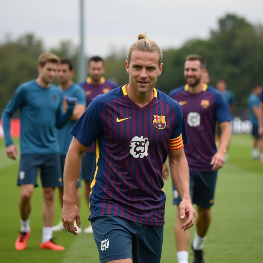 Erling Haaland training with Barcelona players