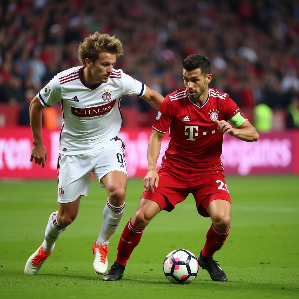 Haaland battling against Bayern Munich defenders