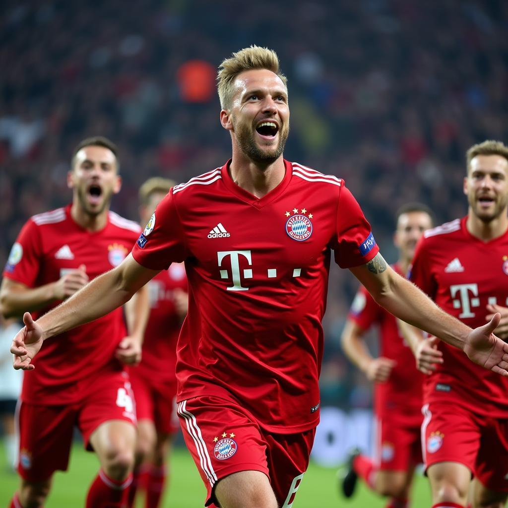 Haaland celebrating a goal in a Bayern Munich jersey