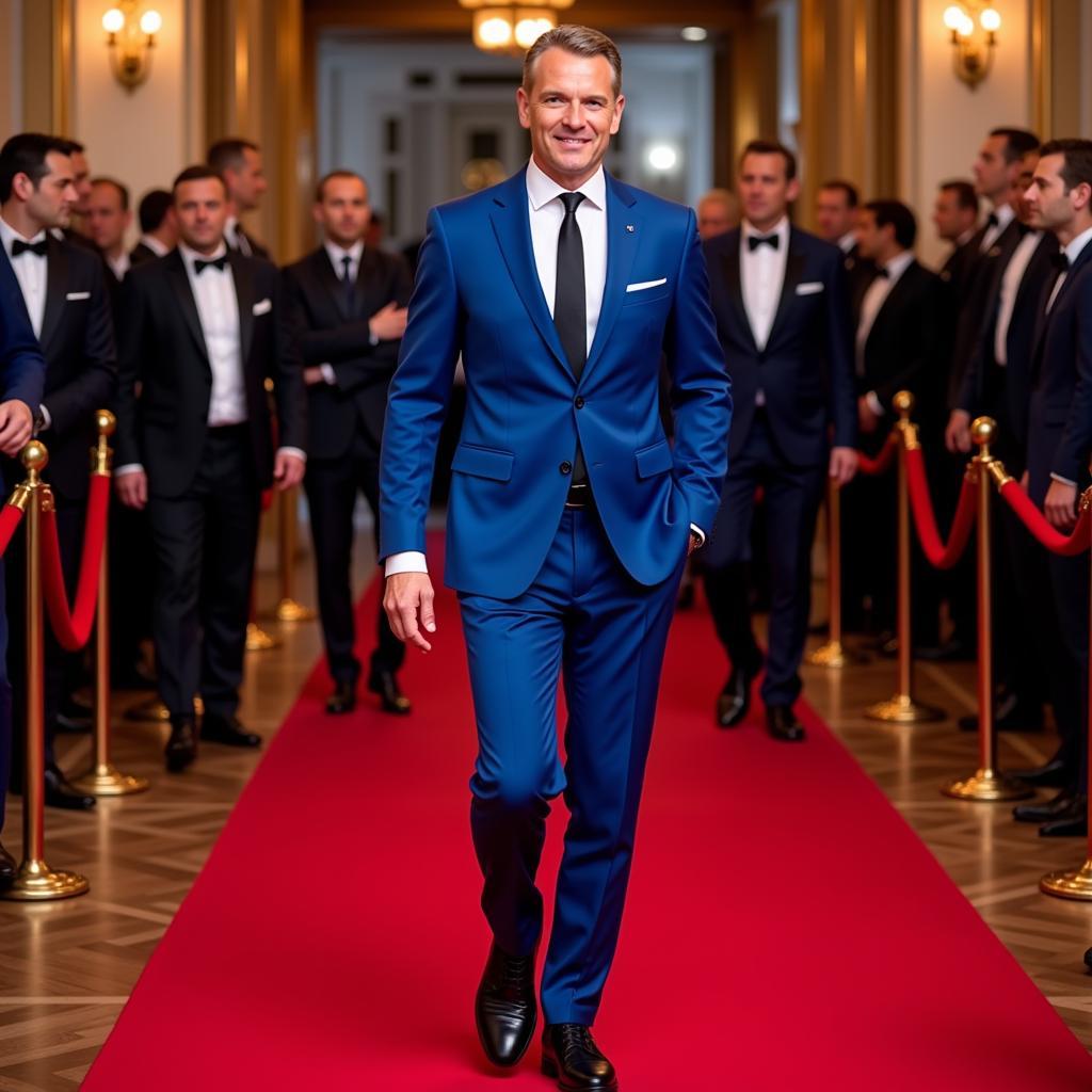 Erling Haaland attending the Ballon d'Or ceremony in his stylish blue suit.