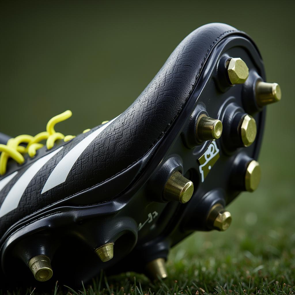 Close-up of Erling Haaland's football boot showing the stud pattern