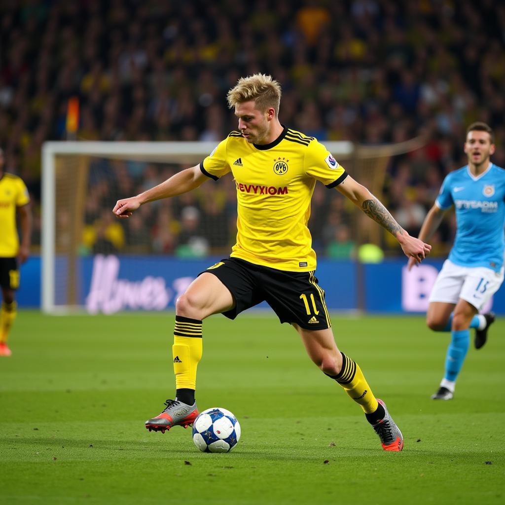 Erling Haaland scores a goal for Borussia Dortmund in the Bundesliga