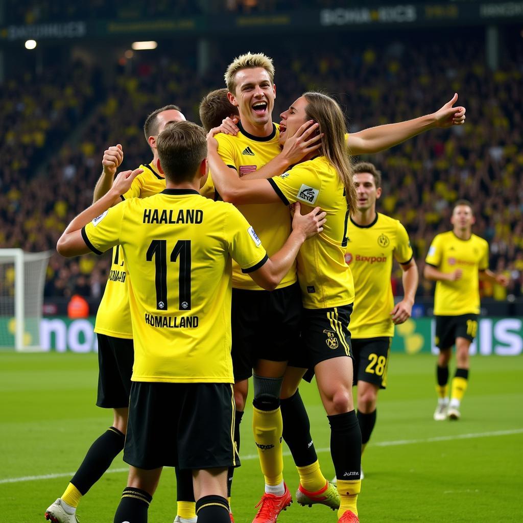 Erling Haaland celebrates a goal for Borussia Dortmund