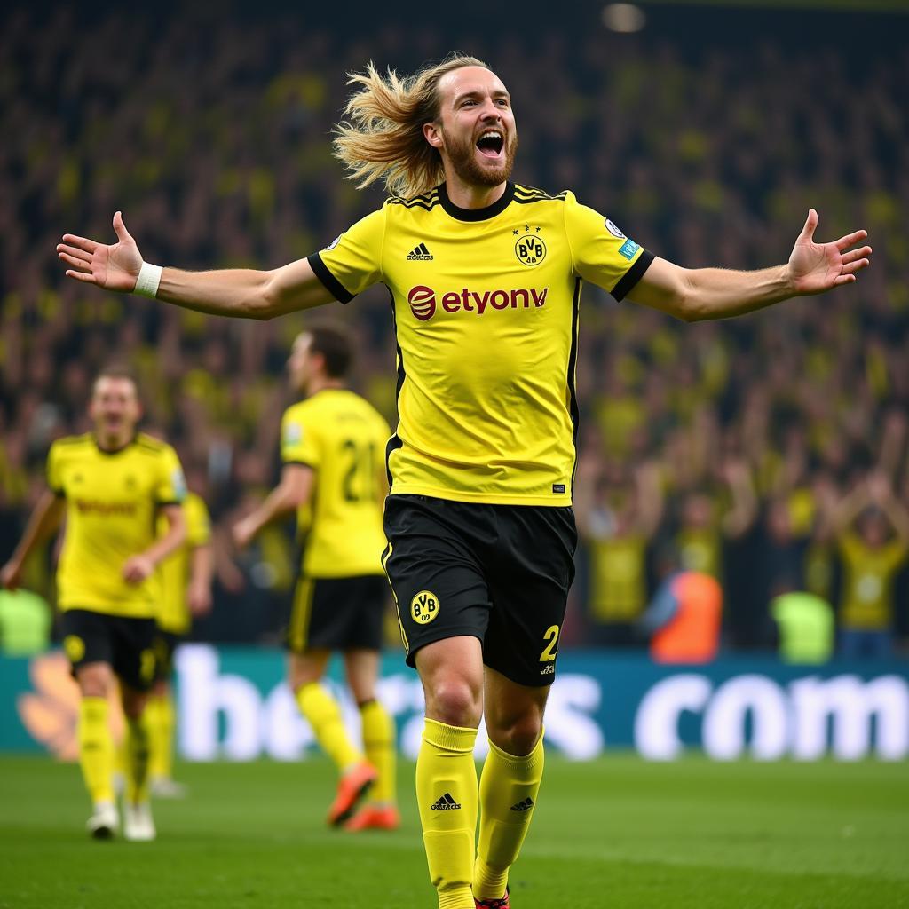 Haaland Celebrates a Goal for Borussia Dortmund