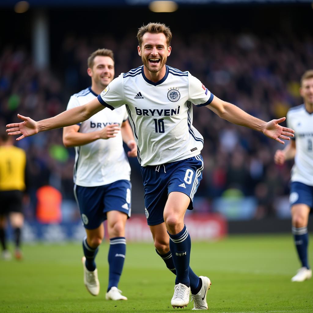 Erling Haaland celebrates a goal for Bryne FK.