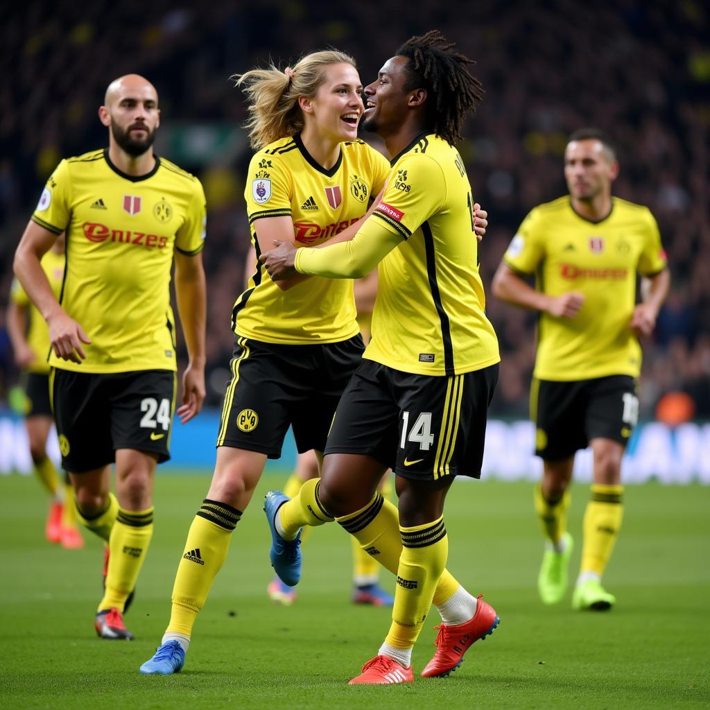 Erling Haaland scores a goal for Borussia Dortmund during his time in the Bundesliga, demonstrating his early success in a top European league.