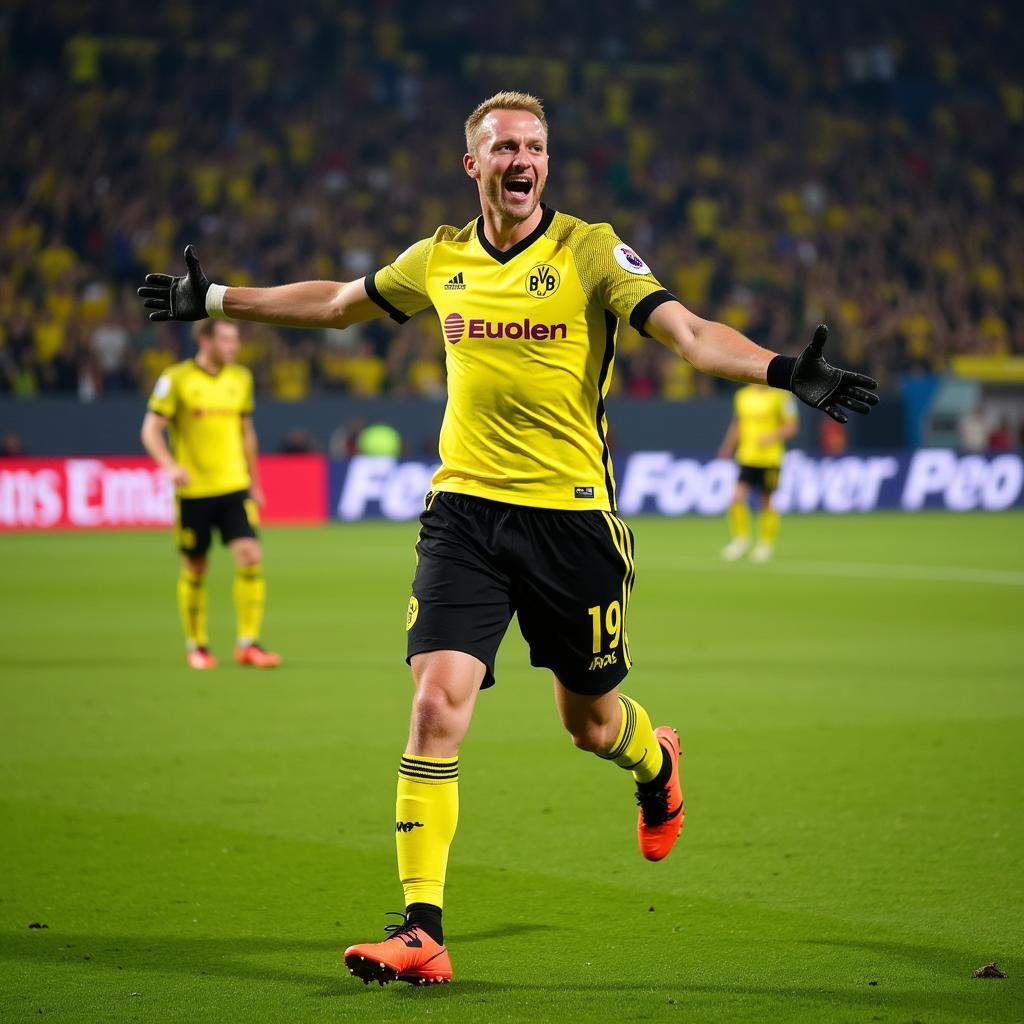 Erling Haaland celebrates a goal for Borussia Dortmund