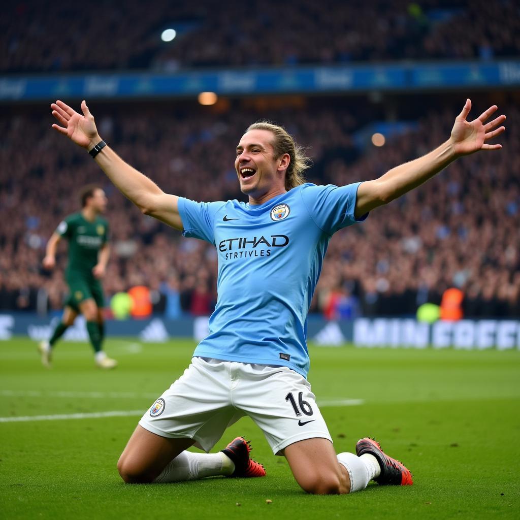 Haaland Celebrates a Goal for Manchester City