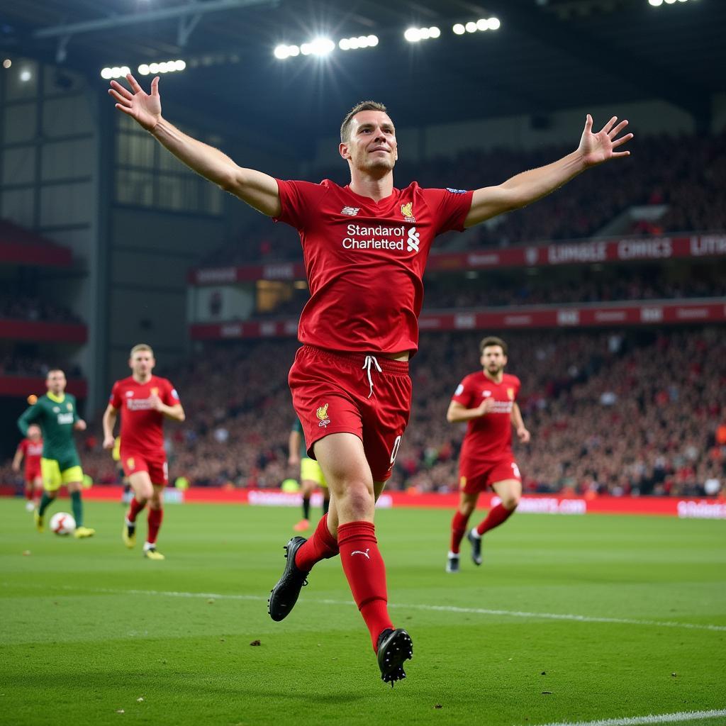 Haaland celebrates a goal against Liverpool