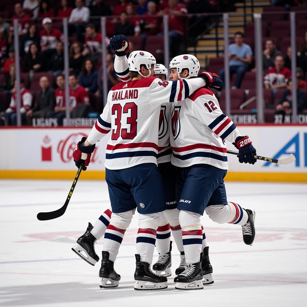 Erling Haaland celebrating a goal with his teammates