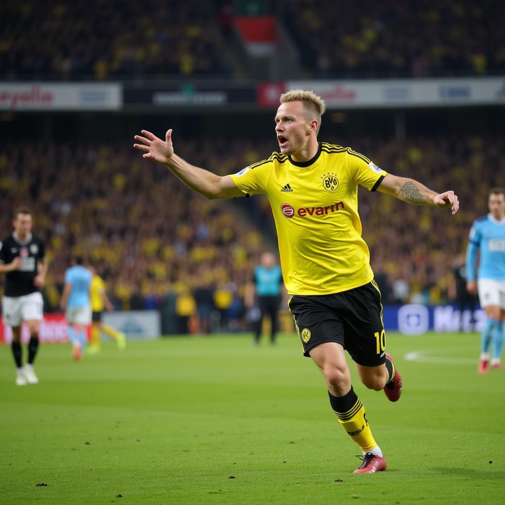 Erling Haaland celebrating a goal in his Dortmund jersey