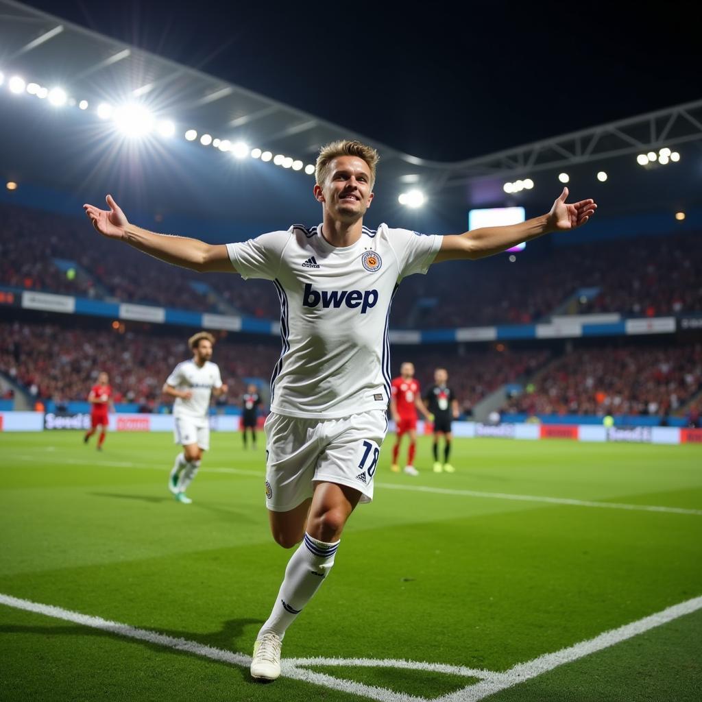 Haaland celebrates scoring a crucial goal in the Champions League