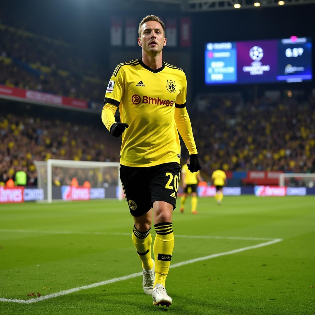 Haaland celebrating a Champions League goal with Dortmund