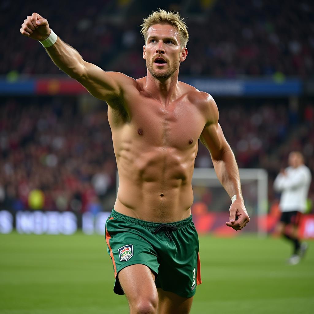 Erling Haaland Celebrating a Goal, Showing his Physique