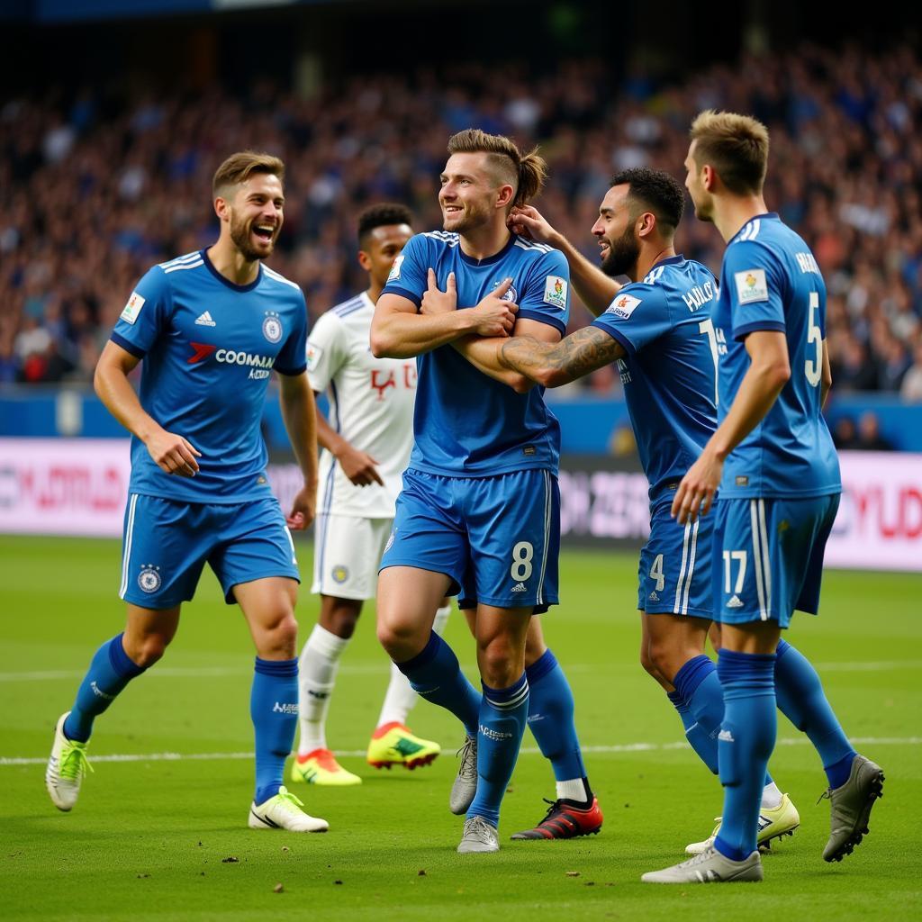 Erling Haaland celebrating a goal with teammates