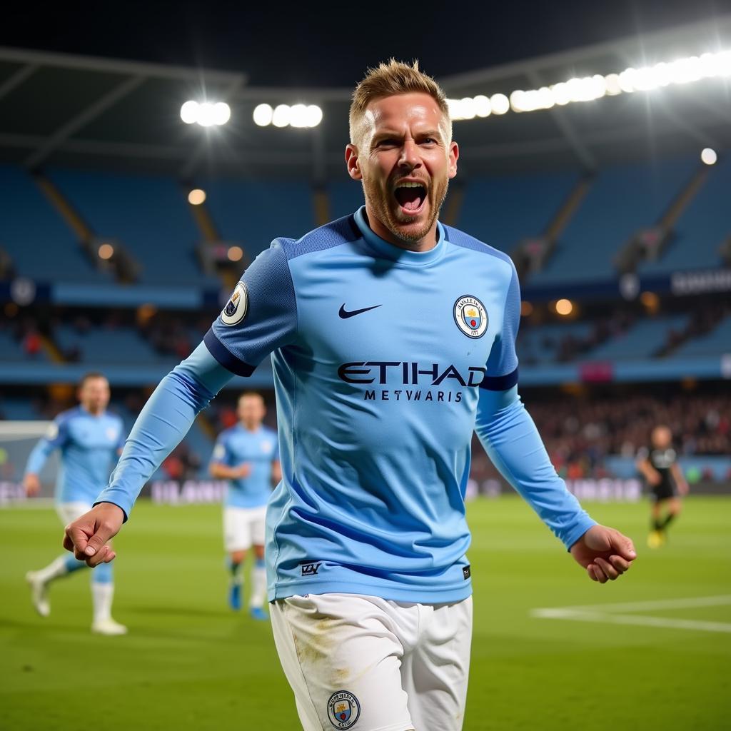 Haaland Celebrating a Goal for Man City