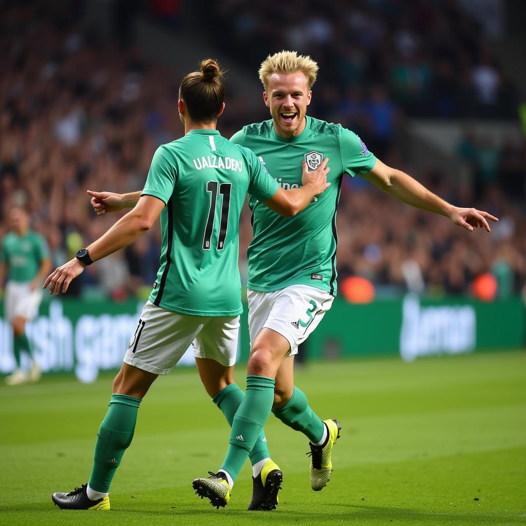 Haaland Celebrating a Goal After De Bruyne Assist