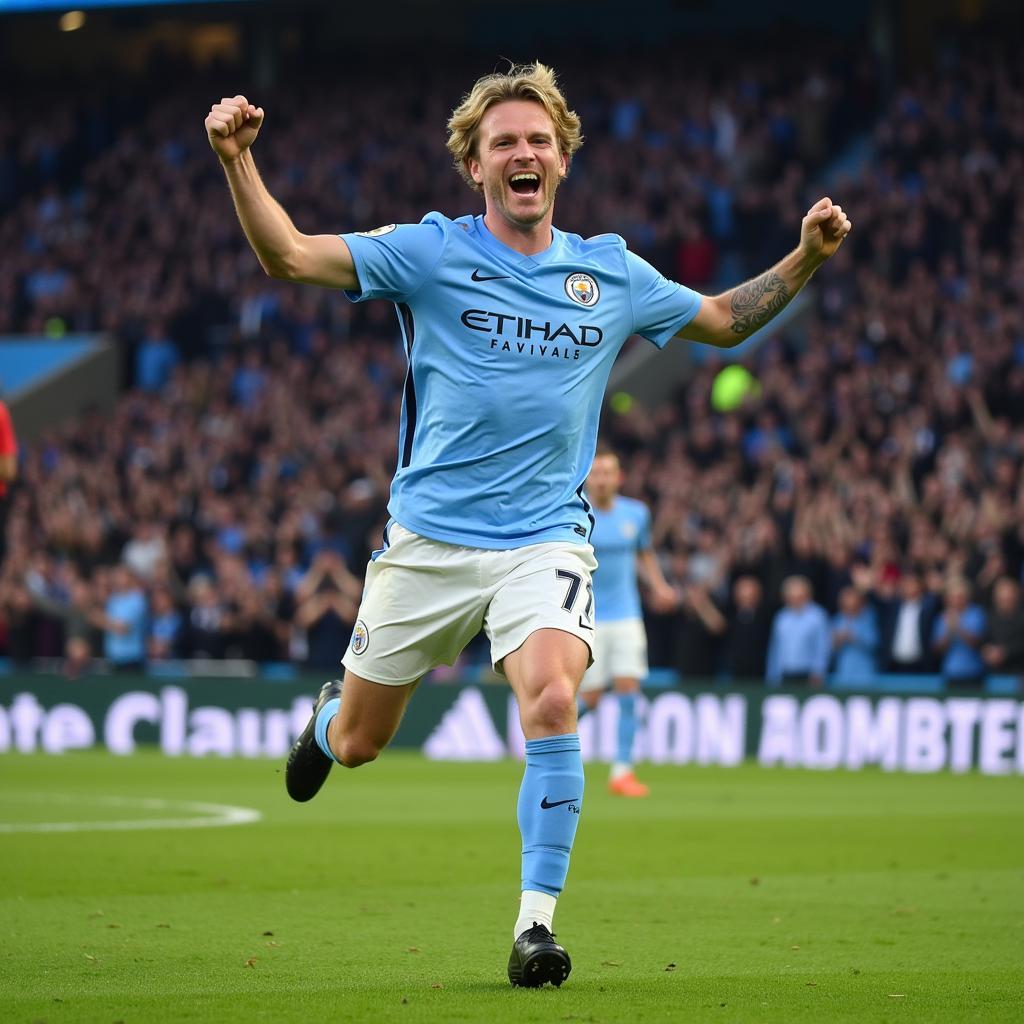 Erling Haaland celebrating a goal for Manchester City