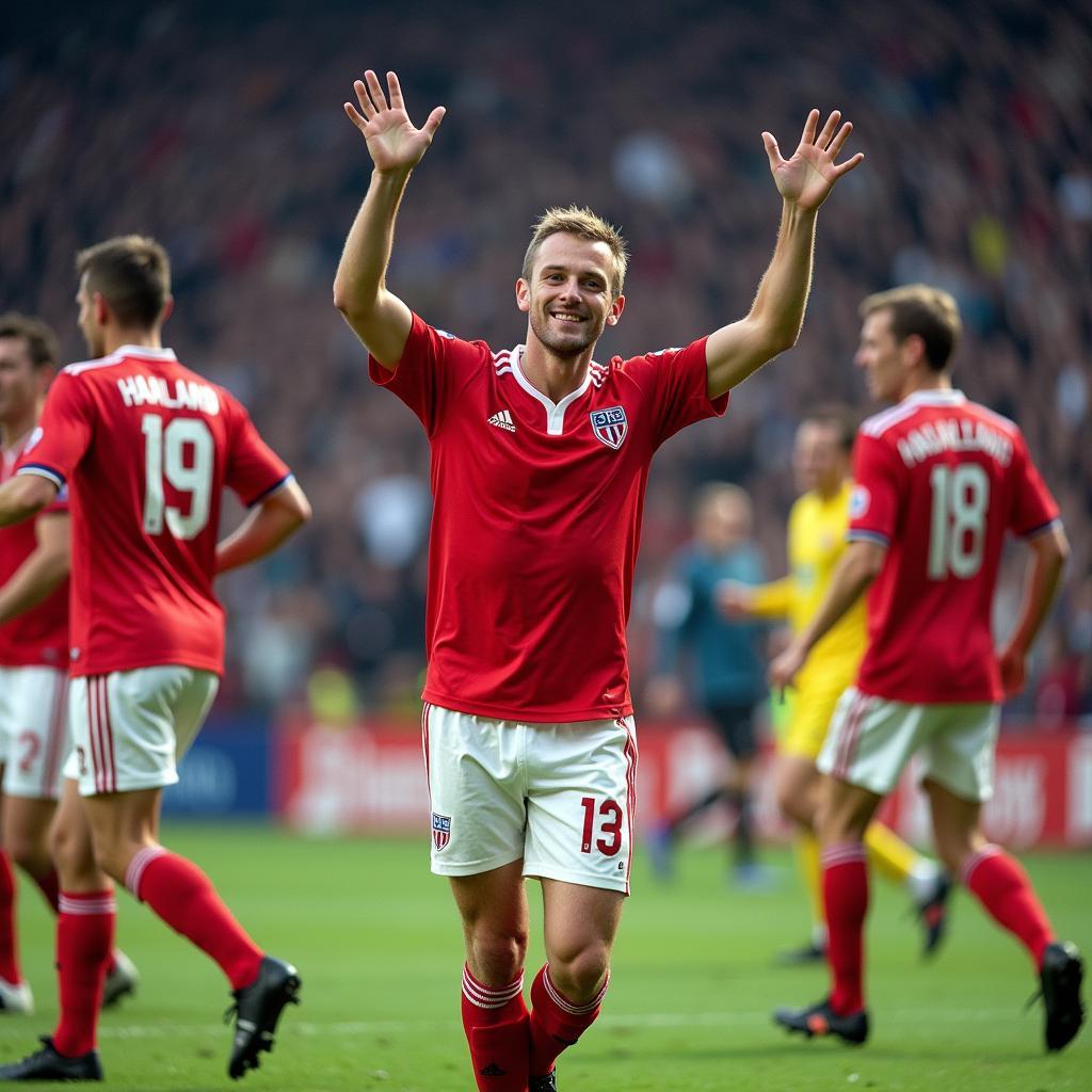 Haaland celebrating a goal for Norway