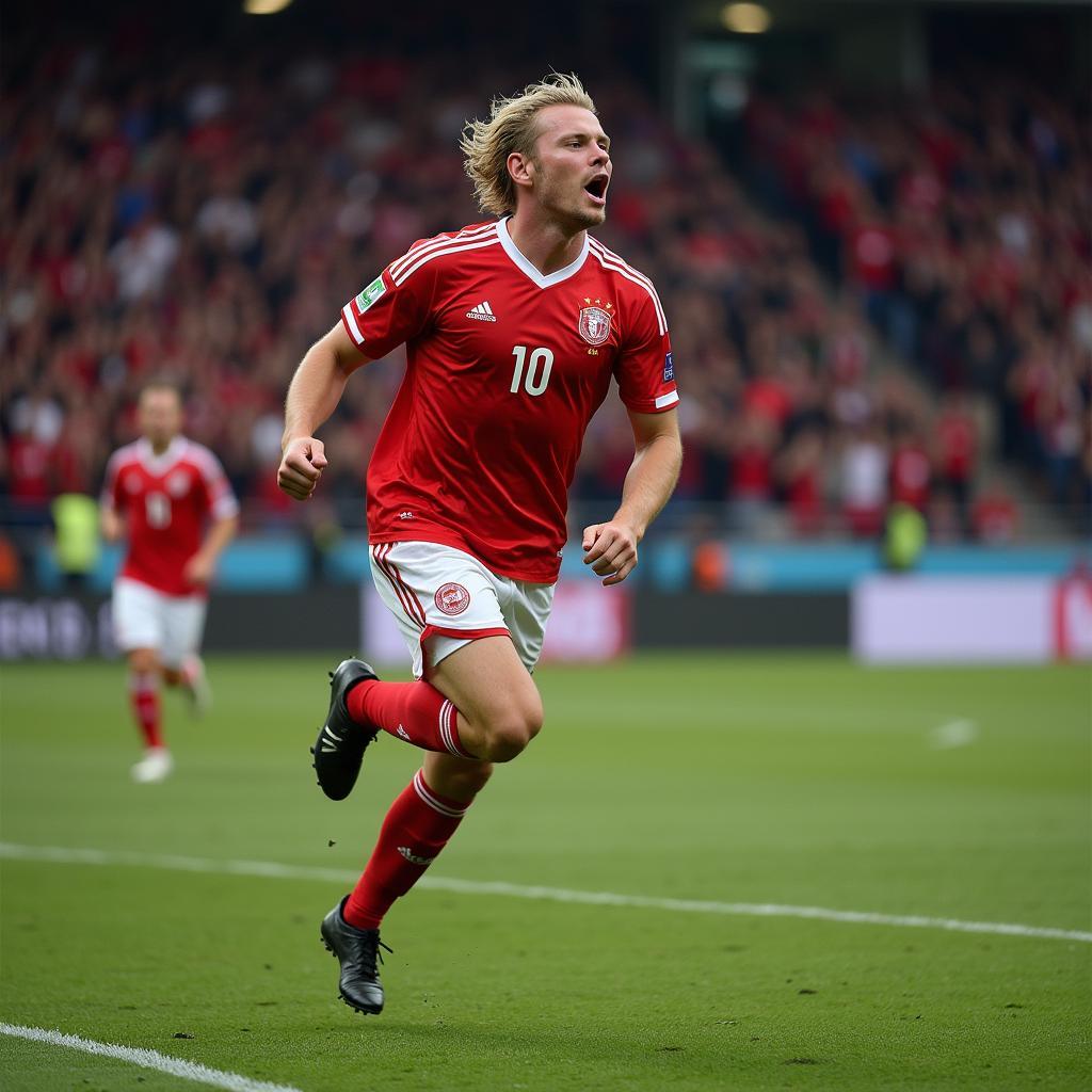 Haaland celebrates a goal.