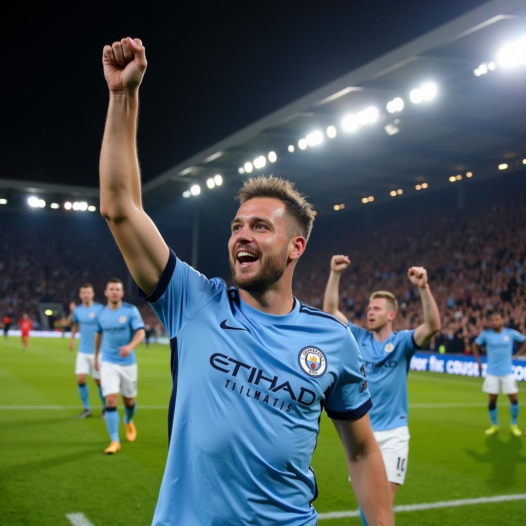 Haaland celebrating a goal for Man City