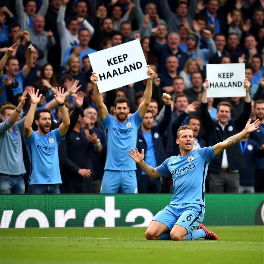 Erling Haaland celebrating a goal after a UK government petition was started about him.