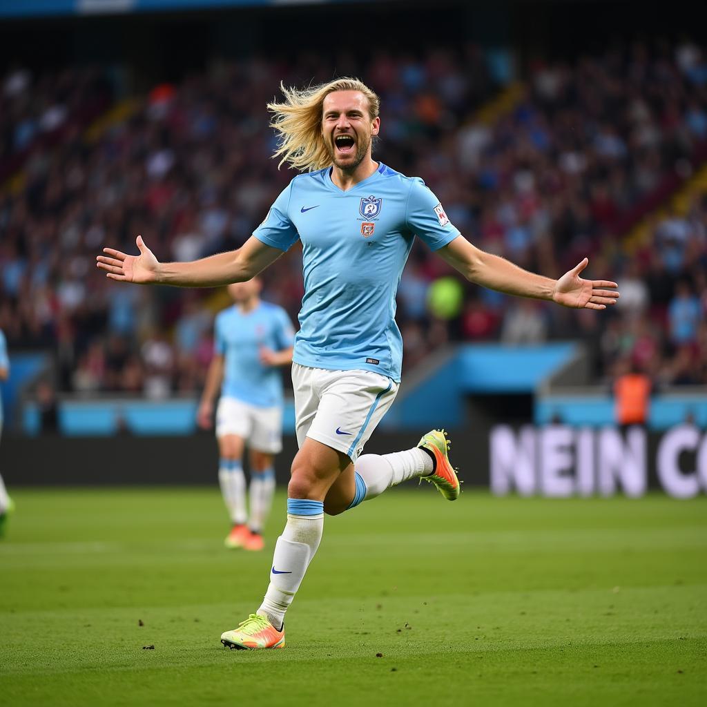 Haaland celebrating a goal against Lazio