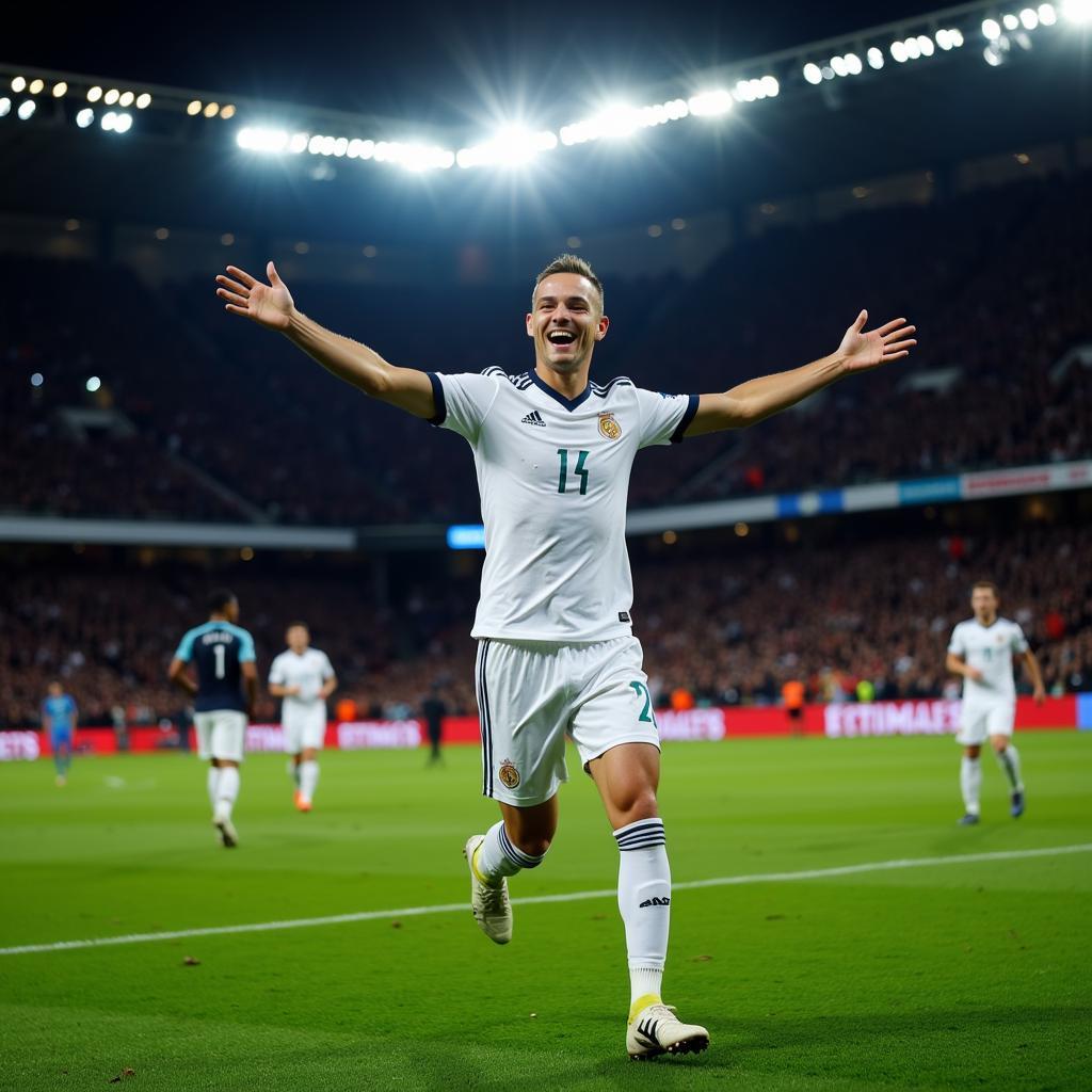 Erling Haaland celebrating a goal against Real Madrid