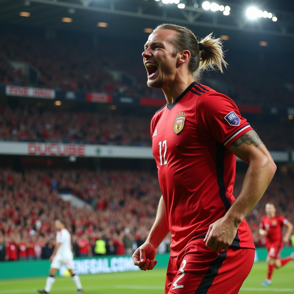 Erling Haaland celebrating a goal, demonstrating his prowess as a Ballon d'Or contender