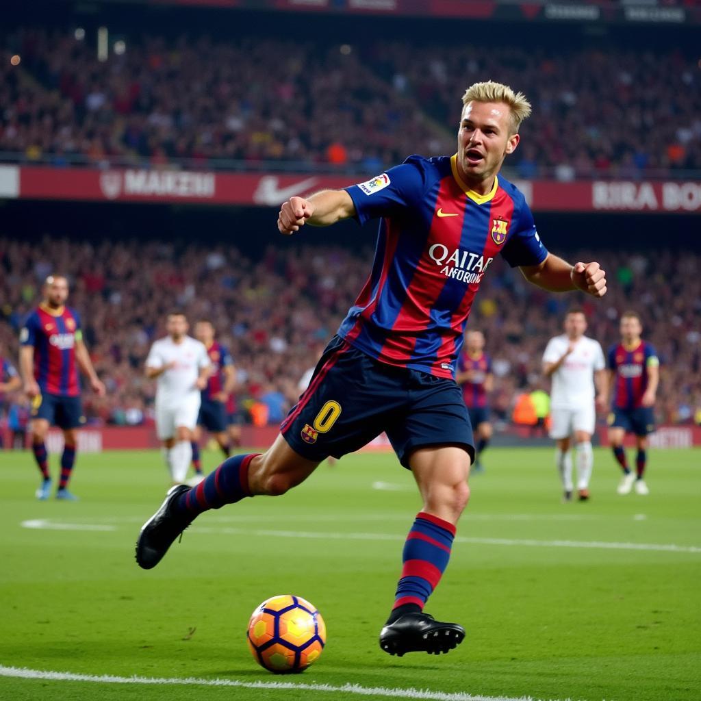 Haaland Celebrating a Goal at Camp Nou