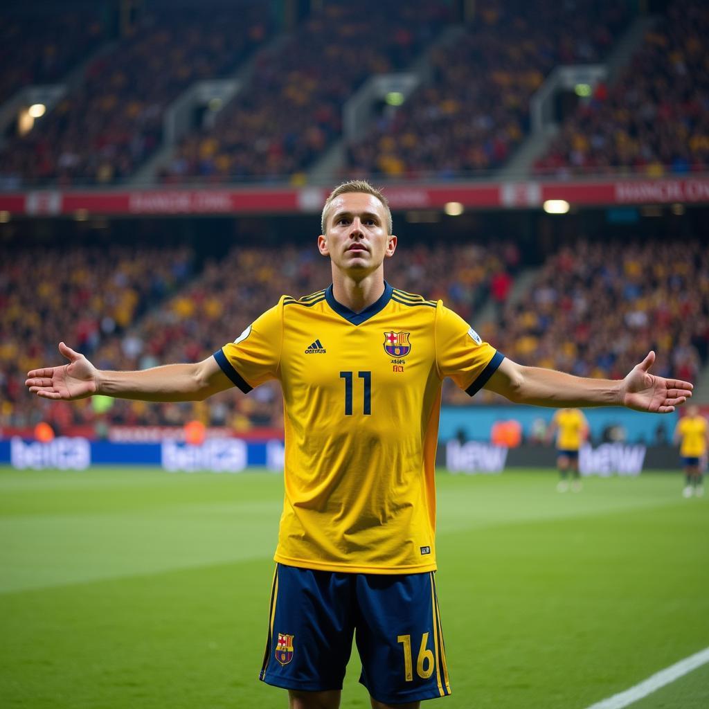 Erling Haaland performing his Zen celebration during a Champions League match.