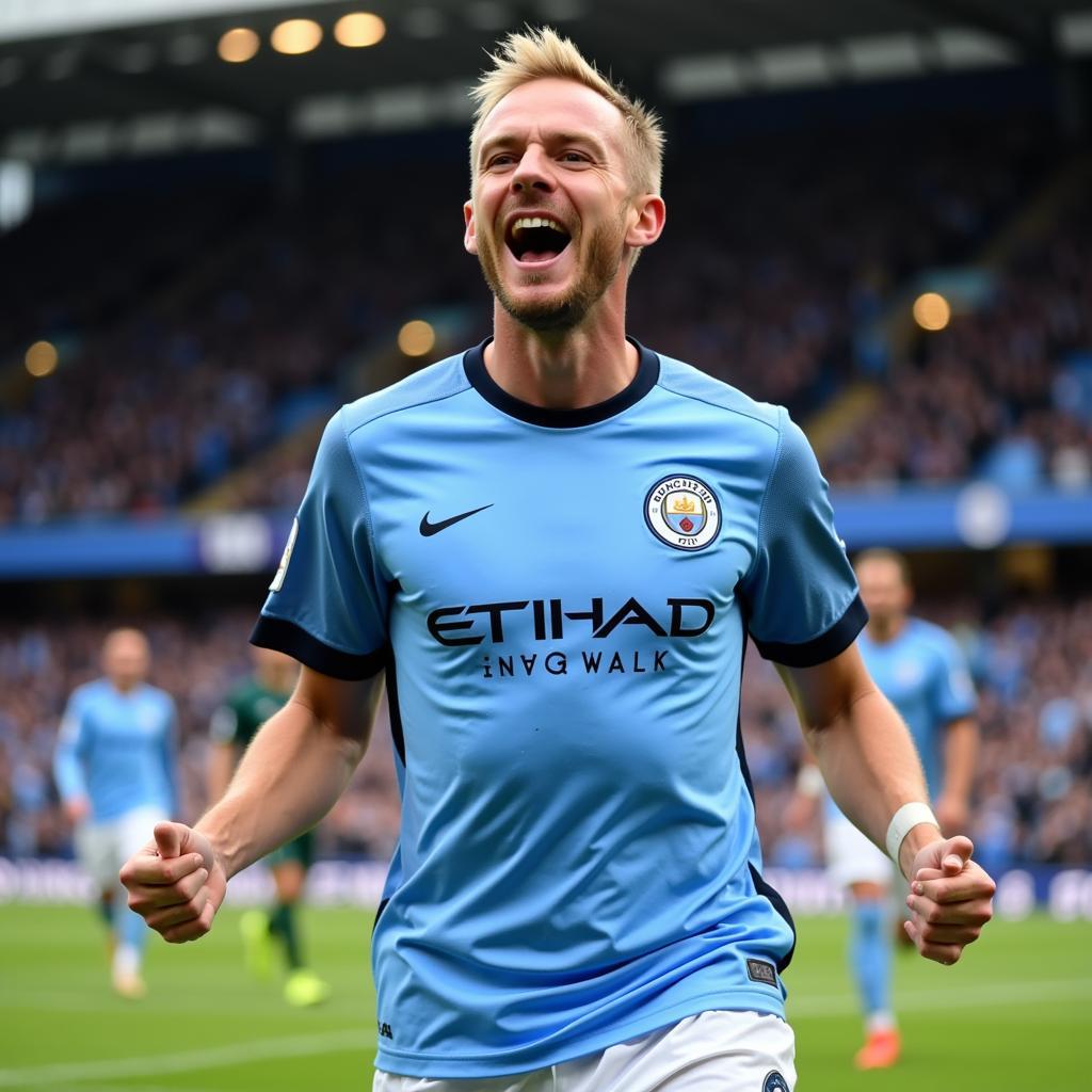 Haaland celebrating a goal for Manchester City