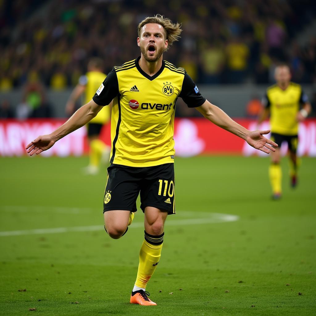 Erling Haaland celebrates a goal for Borussia Dortmund