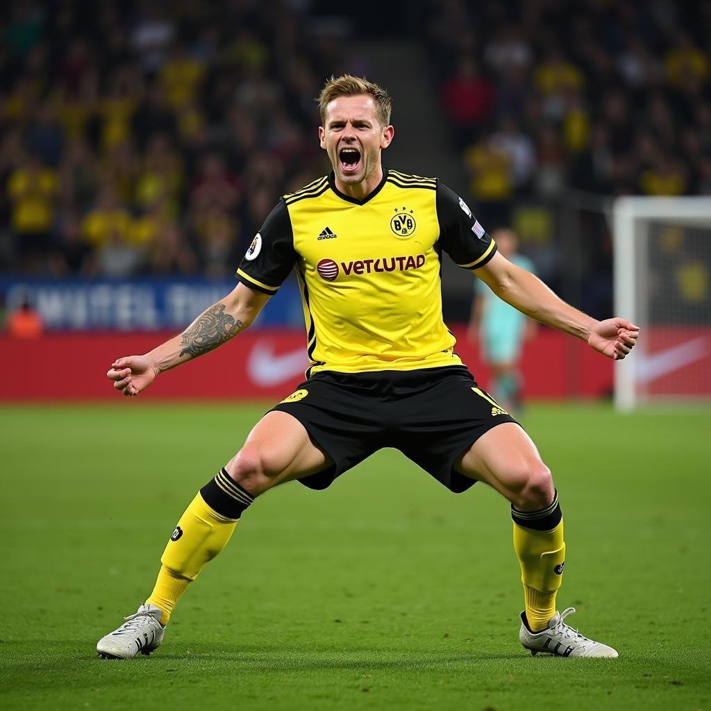 Haaland celebrating a goal for Dortmund