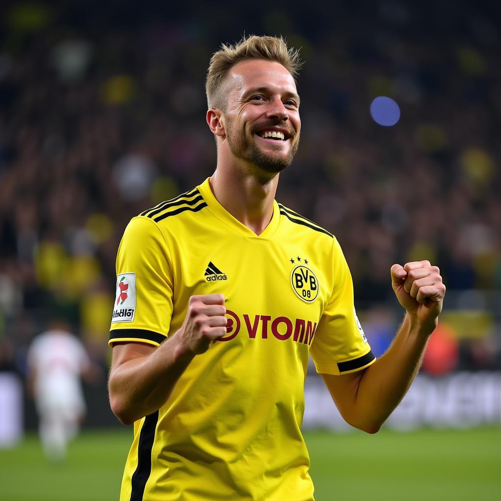 Erling Haaland celebrates a goal for Borussia Dortmund