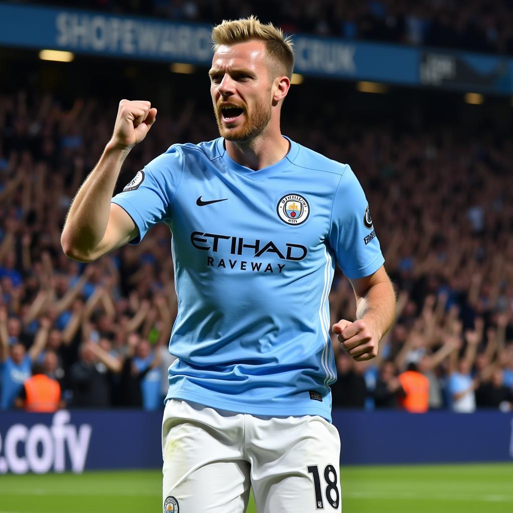 Erling Haaland celebrating a goal at the Etihad Stadium