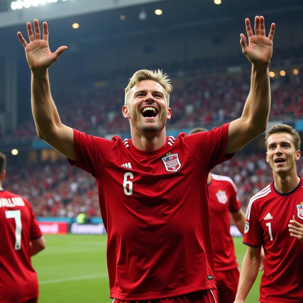 Haaland celebrating a goal for Norway