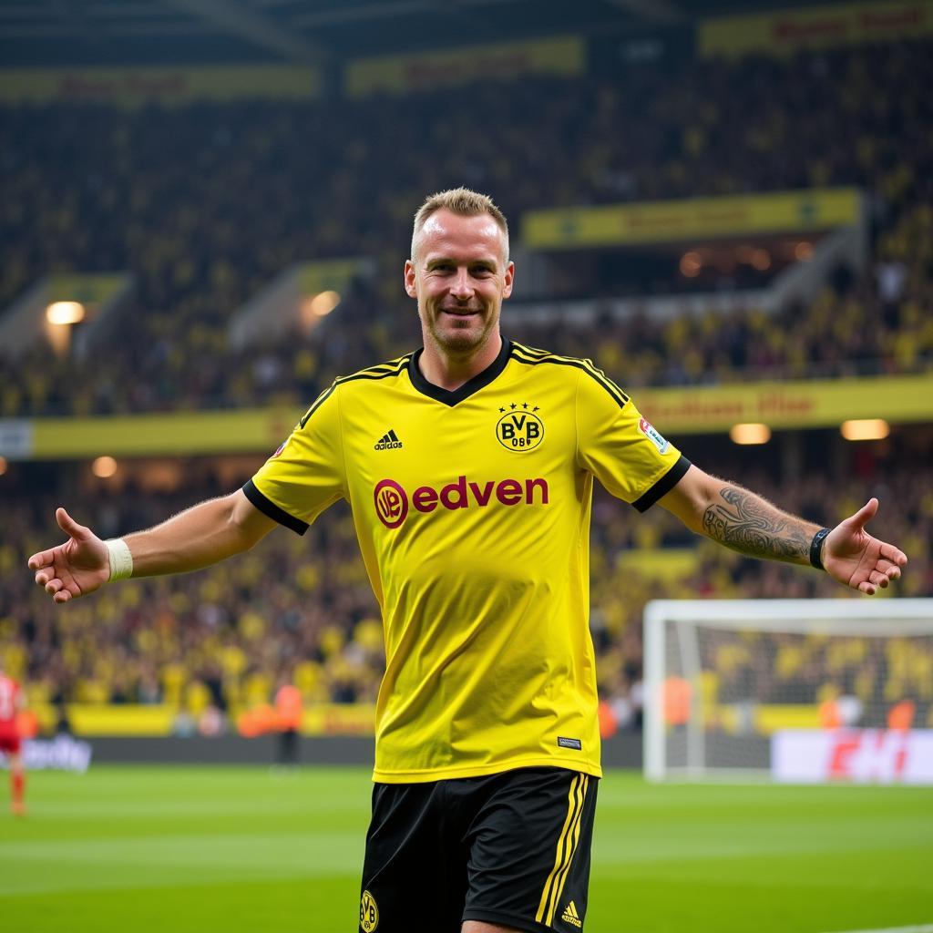 Erling Haaland celebrating a goal in his Borussia Dortmund kit