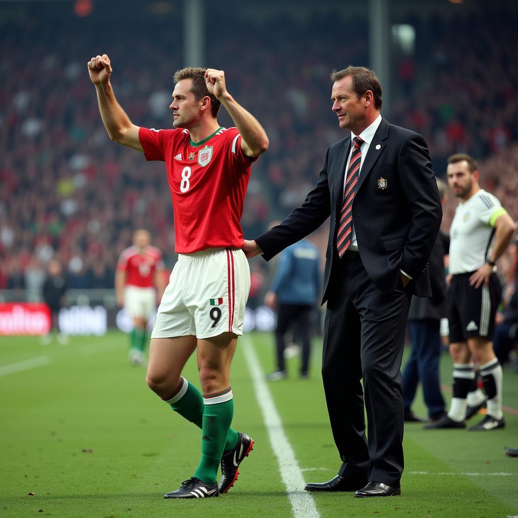 Haaland Celebrating a Goal with Keane on the Sideline