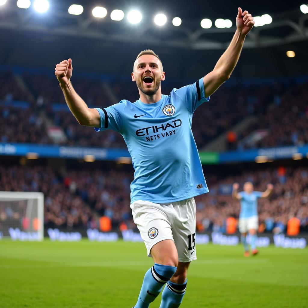 Erling Haaland celebrates a goal for Manchester City