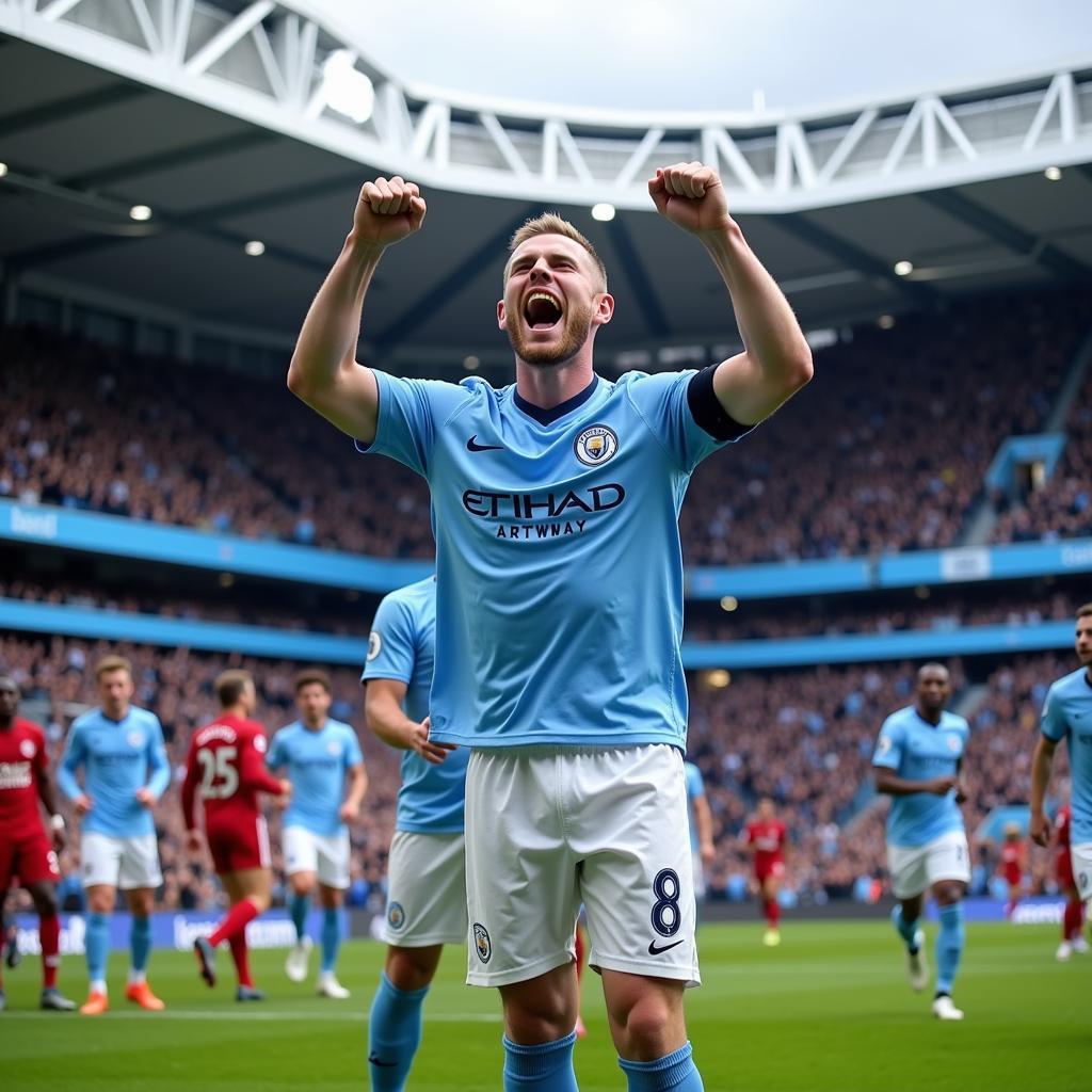 Erling Haaland celebrating a goal for Manchester City