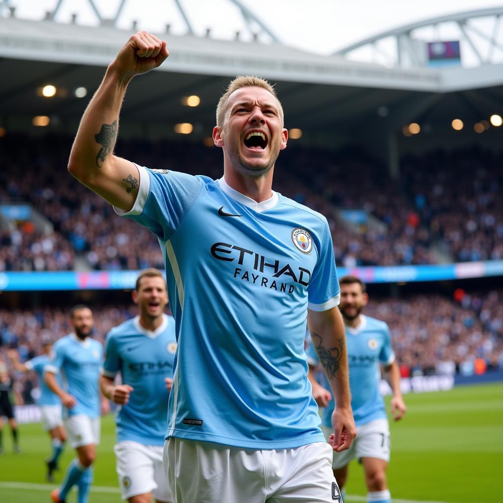 Erling Haaland celebrates a goal for Manchester City