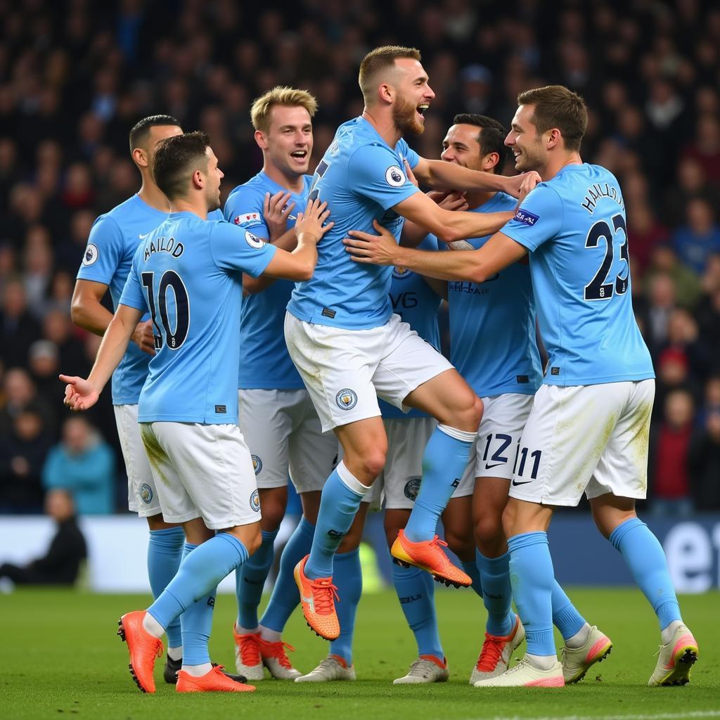 Haaland celebrating a goal for Man City