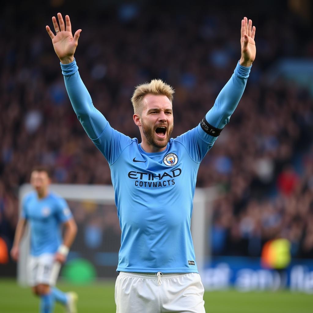 Haaland celebrating a goal for Manchester City in 2022