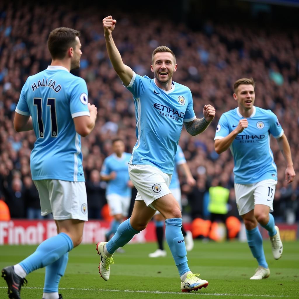 Haaland celebrating a goal for Man City