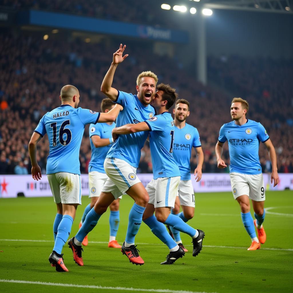 Erling Haaland celebrates a goal for Manchester City