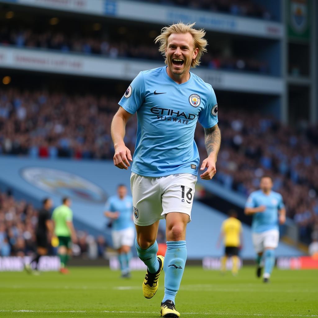 Erling Haaland celebrating a goal for Manchester City